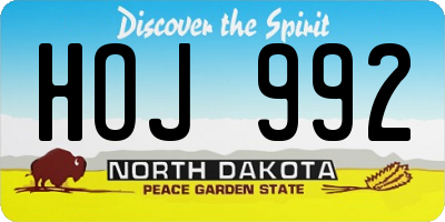ND license plate HOJ992