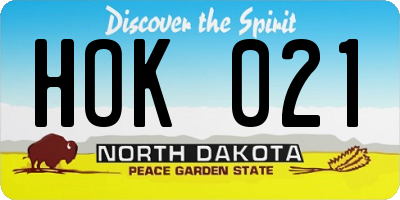 ND license plate HOK021