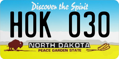 ND license plate HOK030
