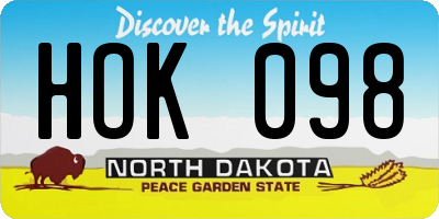 ND license plate HOK098