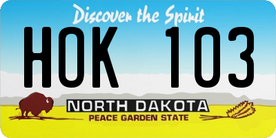 ND license plate HOK103