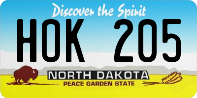 ND license plate HOK205