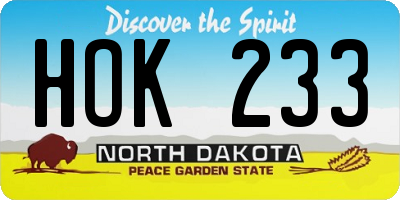 ND license plate HOK233