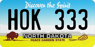 ND license plate HOK333