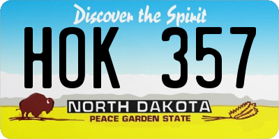 ND license plate HOK357