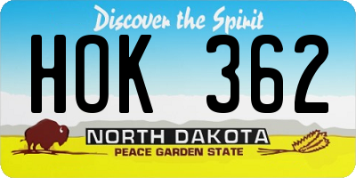 ND license plate HOK362