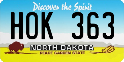ND license plate HOK363