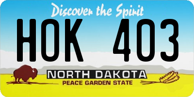 ND license plate HOK403