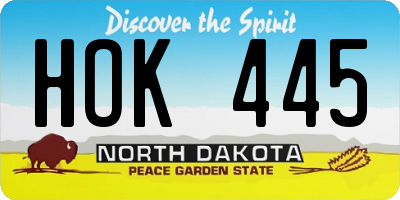 ND license plate HOK445