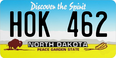ND license plate HOK462