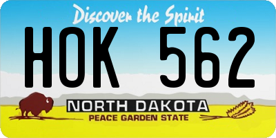 ND license plate HOK562