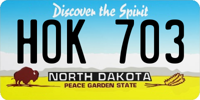 ND license plate HOK703