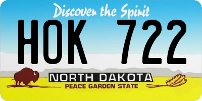 ND license plate HOK722