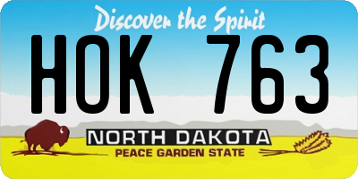 ND license plate HOK763