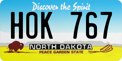 ND license plate HOK767