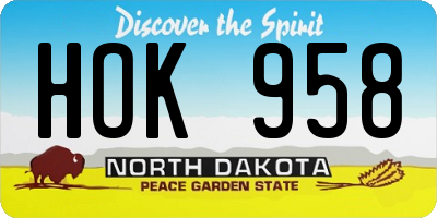 ND license plate HOK958