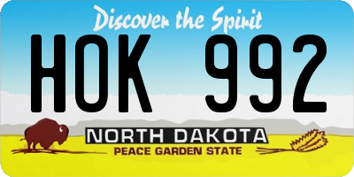 ND license plate HOK992