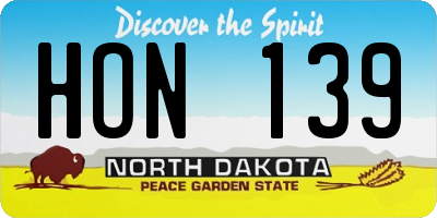 ND license plate HON139