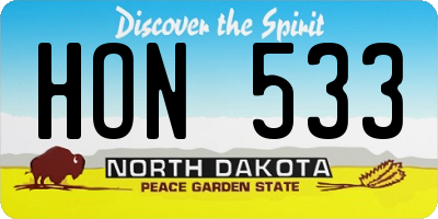 ND license plate HON533