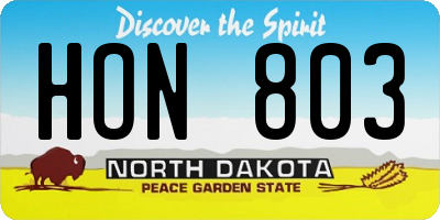ND license plate HON803