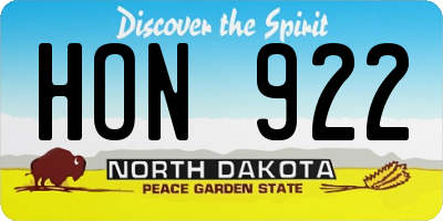 ND license plate HON922