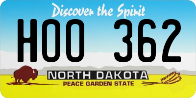 ND license plate HOO362