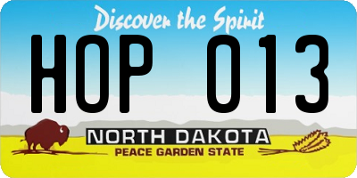 ND license plate HOP013