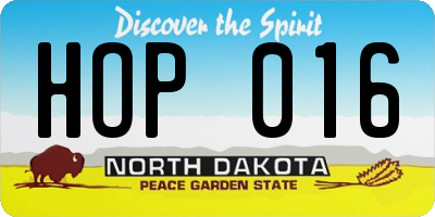 ND license plate HOP016