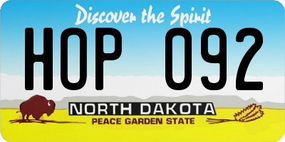ND license plate HOP092