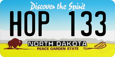 ND license plate HOP133