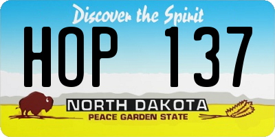 ND license plate HOP137
