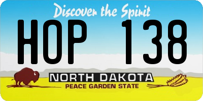 ND license plate HOP138