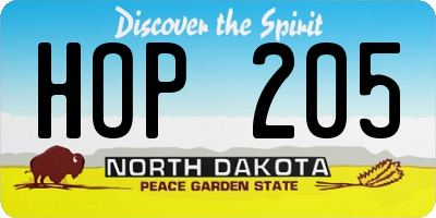 ND license plate HOP205