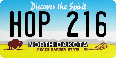 ND license plate HOP216