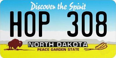 ND license plate HOP308