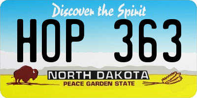 ND license plate HOP363