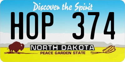 ND license plate HOP374
