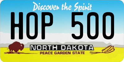 ND license plate HOP500