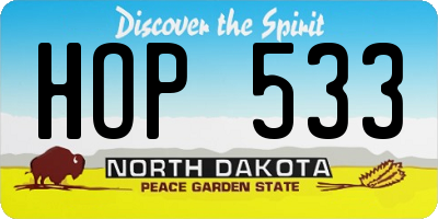 ND license plate HOP533