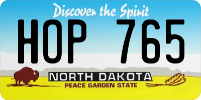 ND license plate HOP765