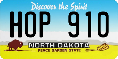ND license plate HOP910