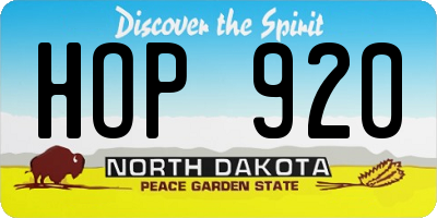 ND license plate HOP920