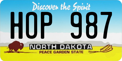 ND license plate HOP987