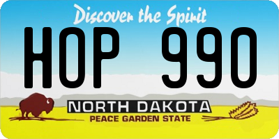 ND license plate HOP990