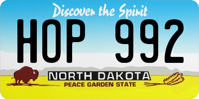 ND license plate HOP992