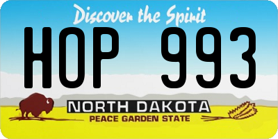 ND license plate HOP993