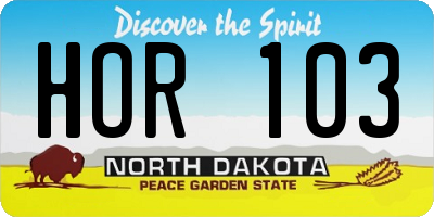 ND license plate HOR103