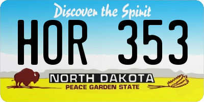 ND license plate HOR353