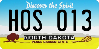 ND license plate HOS013
