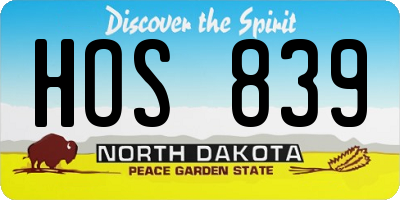ND license plate HOS839